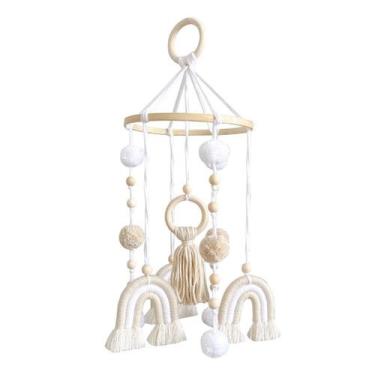 Imagem de Berço móvel Hory Rainbow Baby com borlas penduradas em bolas de algodã