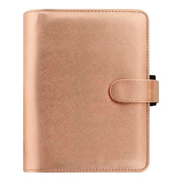 Imagem de Filofax Organizador metálico Saffiano, tamanho de bolso, ouro rosa - grão cruzado, aparência de couro, acabamento metálico brilhante, seis anéis, inserção semanal, multilíngue (C022626)