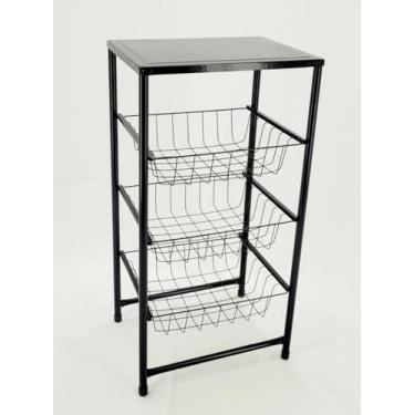 Imagem de Fruteira Chão Extra Forte Cozinha 3 Cestos Tampo Aço Utilaço Preta