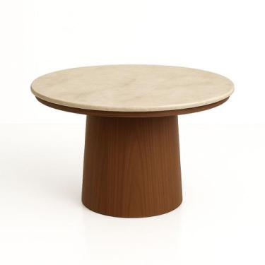 Imagem de Mesa de Jantar 100 cm Base Cilíndrica e Tampo Duplo Quartzito Taj Maha