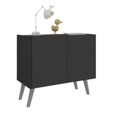 Imagem de Mesa De Cabeceira Retrô 2 Portas Multimóveis Mp4133 Preta/cinza Preto/