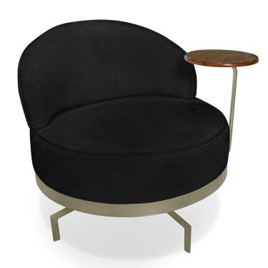 Imagem de Poltrona Decorativa Andromeda Linho Bouclê Base Giratória De Ferro - Pallazio Cor Preto