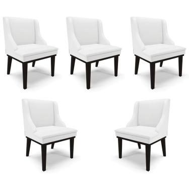 Imagem de Kit 5 Cadeiras Decorativas Sala De Jantar Base Fixa De Madeira Firenze Pu Branco Fosco/preto G19