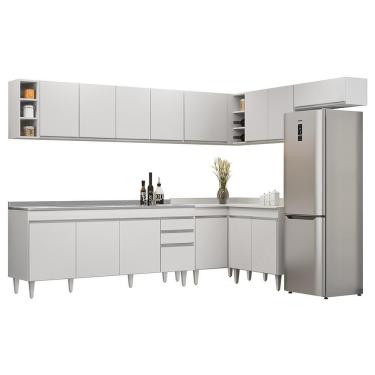 Imagem de Armário De Cozinha Modulado De Canto 8 Peças Cp27 Com Pia Inox Branco - Lumil