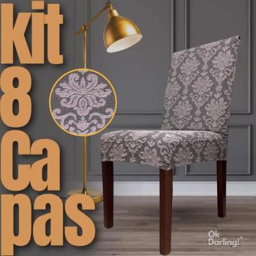 Imagem de Kit 8 Capa de Cadeira Linha Premium Imperial Romana Grafite/Cinza Mesc
