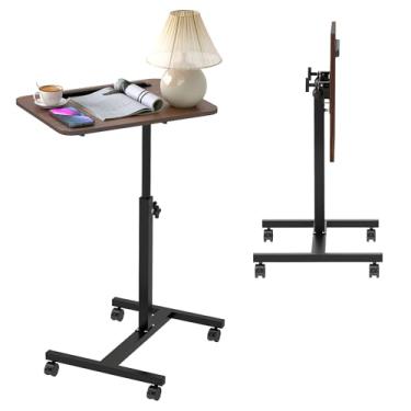 Imagem de FuturelOT Mesa lateral dobrável com altura ajustável e rodízios de ajuste de altura incluídos, fácil montagem, economia de espaço, impermeável, resistente a manchas, capacidade de peso de 20 kg