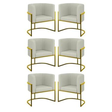 Imagem de Kit 06 Poltronas Lua Sala Decorativa Base Ferro Gold Bouclê Cor:bege