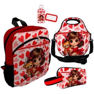 Imagem de Kit Mochila Escolar Infantil Lancheira Térmica Estojo Necessaire Plus 