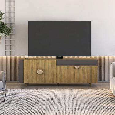 Imagem de Rack para Tv 72 Polegadas com 3 Portas Meia Lua Mel/Grafite