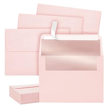 Imagem de Envelopes 5x7 para convites - Pacote com 50 envelopes com abas quadradas A7 com forro de ouro rosa, envelopes para anúncios, fotos, casamento, formatura, aniversário, blush com folha de ouro rosa