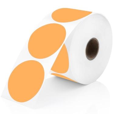Imagem de Perco Etiquetas adesivas térmicas de círculo redondo laranja de 5 cm - 735 etiquetas por rolo, compatível com impressora térmica direta, adesivo permanente, cores vibrantes, fixação forte, perfurado
