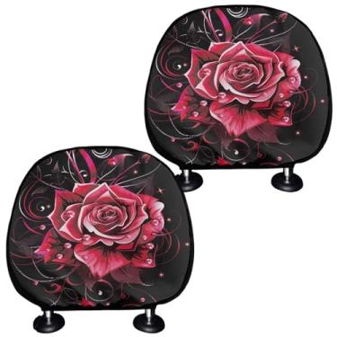 Imagem de WUYOJUXA Capa de encosto de cabeça para assento de carro romântica rosa para mulheres, protetor de cabeça elástico macio para carros, acessórios interiores de automóveis, protetor universal de apoio