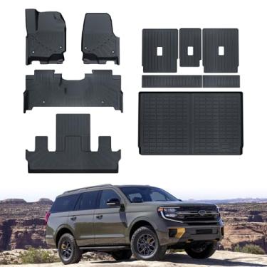 Imagem de Tapetes de chão e forro de carga com conjunto de 3 fileiras para Ford Expedition Max 7 assentos 2025, tapete de porta-malas de proteção para todos os climas TPE para acessórios de expedição, preto