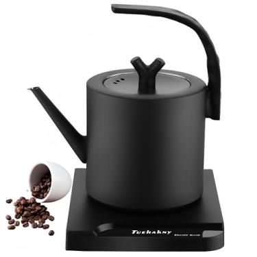 Imagem de Chaleira elétrica com decote de cisne 1,0 l, aço inoxidável 304, 100 W de fervedor rápido e desligamento automático, chaleira de precisão para café e chá, design preto mate livre de BPA, para casa e