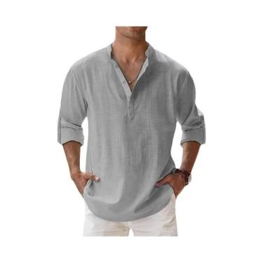 Imagem de Camisas Henley Masculinas Leves de Algodão e Linho - Estilo Casual par