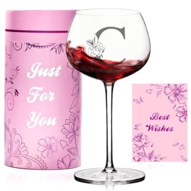 Imagem de Presentes de taça de vinho personalizados para mulheres, presente de monograma A-Z gravado personalizado para mulheres, aniversário, Natal, presentes de vinho exclusivos com caixa e cartão, para mãe