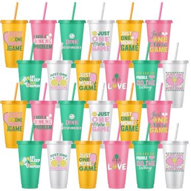 Imagem de Skylety 24 peças de copos de plástico com tampas e canudos 680 g caneca de café gelado copos reutilizáveis para presente de aposentadoria de colega de trabalho (bola de plástico perfurada)