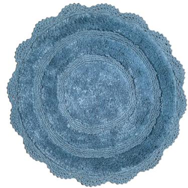Imagem de Chardin home Tapete de banho de crochê azul Provincial, 100% algodão redondo com borda de crochê artesanal artesanal, 61 cm de diâmetro, perfeito para meia banheira, banheiros