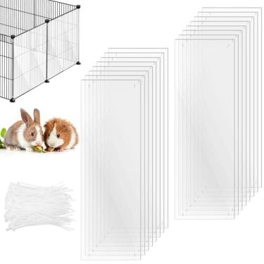 Imagem de IANFAN 16 peças de proteção de forro de gaiola para animais de estimação, 35,5 x 12,7 cm de plástico transparente para gaiolas de porquinho-da-índia, gaiolas de forro lateral, protetor de urina para