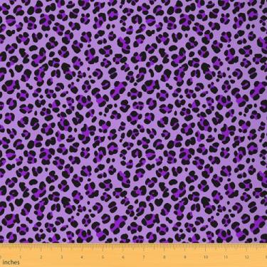 Imagem de Feelyou Tecido de leopardo roxo da The Yard Kids 1 jarda para meninos e meninas, tecido de estofamento de guepardo, estampa animal, impermeável, decoração interna e externa para projetos de bricolagem