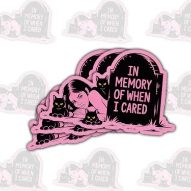 Imagem de 3 adesivos em memória de When I Cared, design de lápide gótica e gato preto, decalque de vinil sarcástico de humor negro para laptop, garrafa de água, caderno, carro, presentes para amigos e colegas
