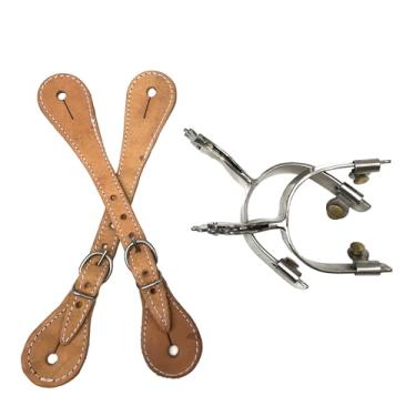 Imagem de Kit Espora Quarto de Milha Com Correia Tradicional, Inox e Couro Legítimo, Peças para Montaria etc (Natural)