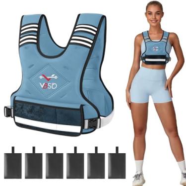 Imagem de VBSD Colete ponderado ajustável para mulheres e homens, colete de 1,8 a 4,5 kg com 6 pesos e peso corporal com faixa refletiva para corrida, caminhada, treinos de força, azul