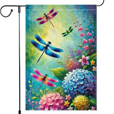 Imagem de Hello Spring Dragonfly Bandeira de jardim 30,5 x 45,7 cm Vertical Serapilheira Pequena Dupla Face Jardim Decoração de Gramado Pintura a Óleo Bandeiras Decorações