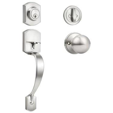 Imagem de Probrico Maçaneta de porta frontal de níquel escovado, conjunto de fechadura externa com fechadura de fechadura de cilindro único e conjunto de fechaduras, 1 conjunto