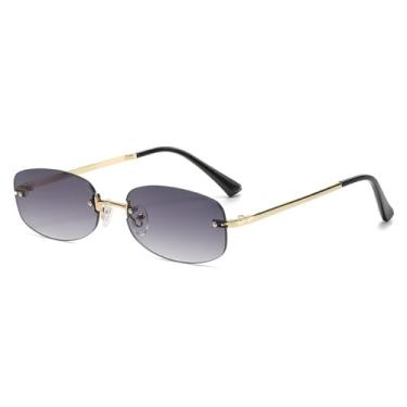 Imagem de Óculos de Sol Femininos Retrô, Sem Armação, Formato Elíptico, em Metal, Estilo Fotografia de Rua, L