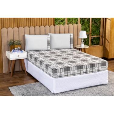 Imagem de Kit de Lençol Casal Padrão 3 Peças Percal 180 Fios 90% Algodão – Conforto, Força e Estilo Moderno (XADREZ CINZA)