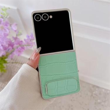 Imagem de Capa para Galaxy Z Flip5, capa de couro sólida da moda com suporte, capas fofas (para Galaxy Z Flip5/verde)