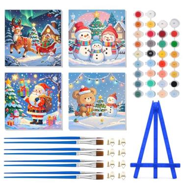 Imagem de Vodolo 4 Pack Christmas Paint by Numbers Snowman with Frame,Easy DIY Christmas Painting Kit