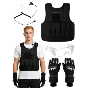 Imagem de Velmitten 4 peças de colete tático de Halloween, kit de acessórios de proteção, luvas e óculos de proteção para cosplay de agente tático de Halloween Swat