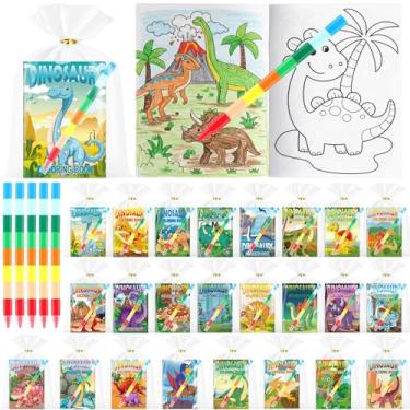 Imagem de Sinload 24 Dinosaur Theme Coloring Book Animals Coloring Books Bulk with 24 Crayons Mini DIY Books for Adult Art Stress Relief Drawing Book Stuffers Party Favors, Goodie Bag Filler and Holiday Gifts