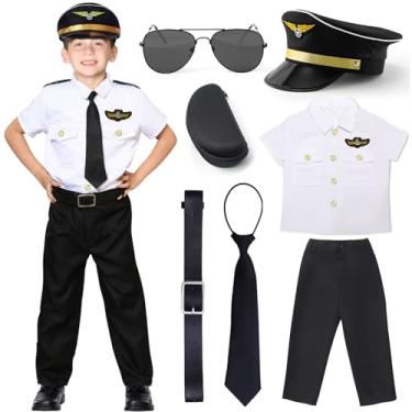 Imagem de naygnahz Pilot Costume for Kids Airplane Uniform Sunglasses Flight Hat Halloween Pilot Costumes Boys Career Day Costume