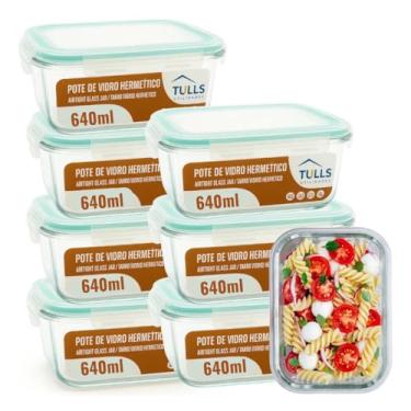 Imagem de Kit 7 Potes Marmita de Vidro com Tampa Hermética, Recipiente para Alimentos com Trava, 640ml