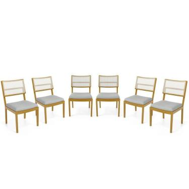 Imagem de Kit Com 6 Cadeiras Milena Madeira Maciça Assentos Estofados Encostos De Tela Sintética Linho Cinza 407