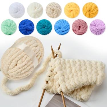 Imagem de Fio de chenille grosso para tricô de braço - fio jumbo super macio, lavável na máquina para cobertores faça-você-mesmo, travesseiros, decoração de casa 200 g