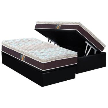 Imagem de Cama Box Baú Solteiro: Colchão Molas Pocket Ensacadas Castor Class Híbrido + Base Crc Courano Black (88x188)