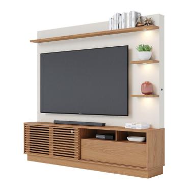 Imagem de Estante De Tv 70 Polegadas 200cm Com Led Lidia C04 - D'rossi Cor Freijó E Off White Matte