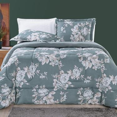 Imagem de Edredom Júlia Casal Queen 03 Peças Tecido Dupla Face Microfibra 200 Fios Floral - Primavera