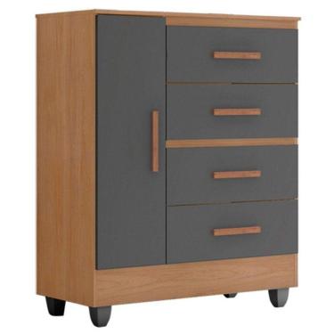 Imagem de Cômoda Lite 4 Gavetas 01 Porta Nature Cinza - Móveis Leão