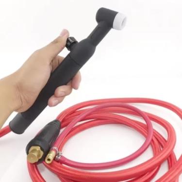 Imagem de 4M/6M WP26 Conexão Rápida TIG Tocha de Soldagem Gas-Elétrica Integrada Mangueira de Borracha Vermelha Fios 35-50 Euro Conector QIANGHAN (WP26V, 4m)