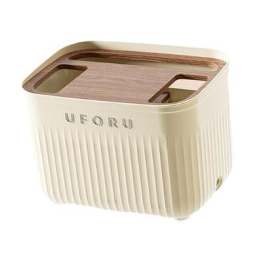 Imagem de SiaBiced Organizador de Cabos para Mesa - Caixa Organizadora de Cabos com Orifícios - Oculte os - Estojo para Modem e Roteador - Escondedor de Fios para Mesa, Tampa de Madeira