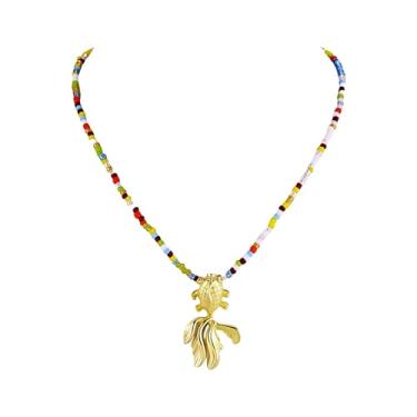 Imagem de BOOZIQ Colar de peixe dourado para mulheres, colares com pingente de peixe, boêmio, praia, peixe, pingente, colares coloridos, oceano, praia, sereia, joias, presentes, Zinco, Sem Pedra Preciosa