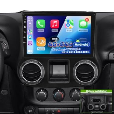 Imagem de [4+64] Rádio automotivo Volxcereo para Jeep Wrangler 2011 2012 2013 2014, 10,1 polegadas Android Touchscreen Wrangler estéreo com Carplay/Android Auto, navegação GPS, WiFi, Bluetooth 5.0, SWC, FM/RDS