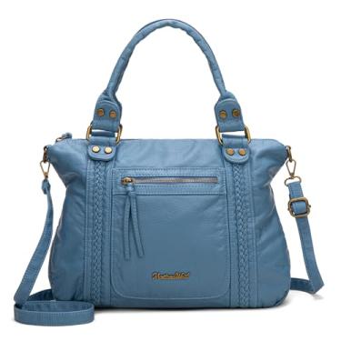 Imagem de Montana West Bolsas Hobo de couro lavado para mulheres, bolsas espaçosas com alça transversal, Calça jeans azul 581