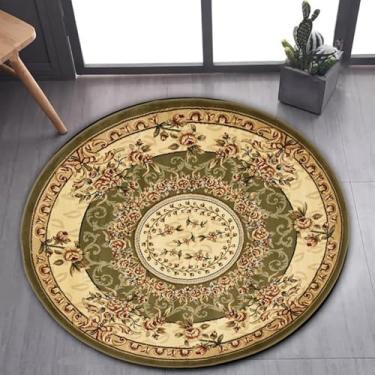 Imagem de Tapete de área estilo marroquino imitação caxemira redondo tapete doméstico para decoração de sala de estar e quarto tapete antiderrapante fácil de cuidar, verde retrô, 100 cm