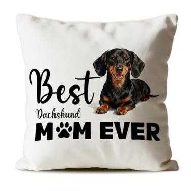 Imagem de CosxHabitat Capas de almofada Dachshund, presentes para amantes de cães Wiener para mulheres, Best Dog Mom Ever Travesseiro, 45 x 45 cm